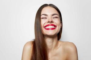 Attractive woman Happy smile closed eyes charming look photo