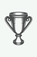 Vintage winner cup. Monochrome Graphic Art. Vector Illustration.