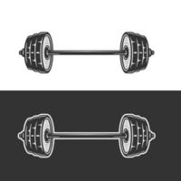 Vintage retro woodcut fitness gym barbell. Can be used like emblem, logo, badge, label. mark, poster or print. Monochrome Graphic Art. Vector Illustration.