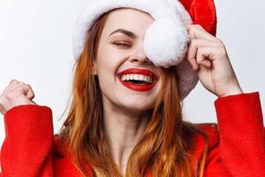 cheerful woman dressed as santa fun holiday fashion christmas photo