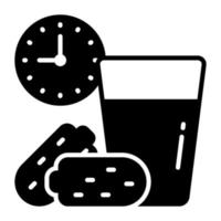 Dates, water glass and clock showing concept of ramadan iftar time vector
