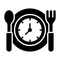 reloj en plato con cuchara y tenedor denotando concepto vector de rápido