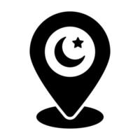 Crescent moon and star with location pin, vector design of map pin