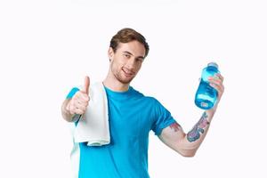 sport man cropped view water bottle health workout photo