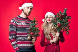 cheerful young couple christmas decoration holiday lifestyle photo