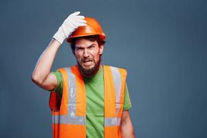 worker male construction uniform emotions cropped view industry professional photo