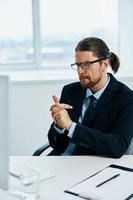 office worker with glasses self-confidence work computer photo