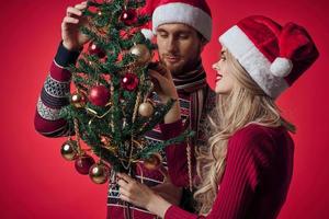 cheerful young couple holiday new year romance christmas photo