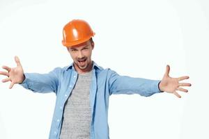 man in construction uniform blueprints builder Working profession photo