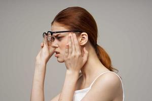 woman poor eyesight health problems negative isolated background photo
