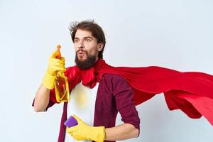 Man in yellow raincoats cleaning professional hygiene home frequency photo