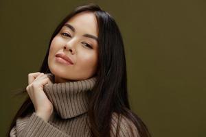 pretty woman in winter sweater fashion cosmetics clothes studio model photo