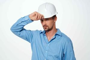 Male builder white helmet work professional industry photo