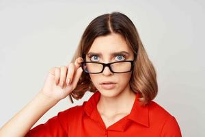 business woman in red shirt job manager executive photo