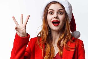 cheerful woman in santa costume emotions close-up fashion decoration photo