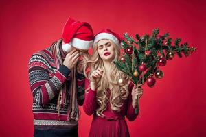 man and woman holiday christmas decoration family romance photo