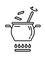 A saucepan on a gas stove. Vector illustration. Line style