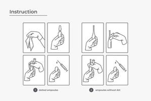 Instructions on how to open the ampoule. Vector illustration.