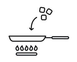 Frying pan on a gas stove. Vector illustration. Line style icon