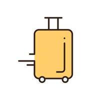 Travel. Icon suitcase on wheels. Vector illustration of a colored suitcase on casters with a handle.