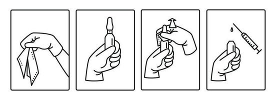 Instructions on how to open the ampoule. Vector illustration.