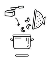 A saucepan on a gas stove. Vector illustration. Line style