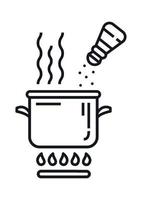 A saucepan on a gas stove. Vector illustration. Line style