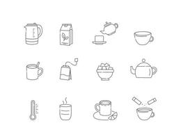 Tea linear icons. Everything for tea drinking. Vector