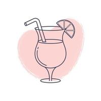 Tourism. Cocktail icon. Vector illustration of a glass with a drink, a straw, a slice of lemon. Icon glass with straws and lemon