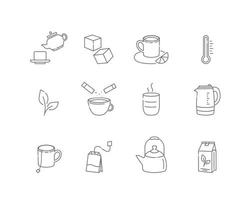 Tea linear icons. Everything for tea drinking. Vector