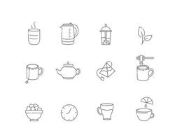 Tea linear icons. Everything for tea drinking. Vector