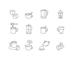 Tea linear icons. Everything for tea drinking. Vector