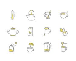 Tea linear icons. Everything for tea drinking. Vector