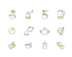 Tea linear icons. Everything for tea drinking. Vector