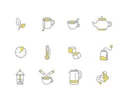 Tea linear icons. Everything for tea drinking. Vector