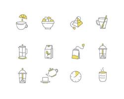 Tea linear icons. Everything for tea drinking. Vector