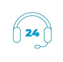 Icon. 24-hour call center. Headphones with microphone. Vector illustration.