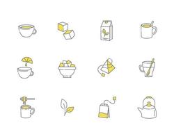 Tea linear icons. Everything for tea drinking. Vector