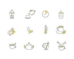 Tea linear icons. Everything for tea drinking. Vector