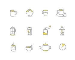 Tea linear icons. Everything for tea drinking. Vector