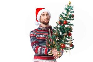 emotional man in New Year's clothes decoration christmas isolated background photo