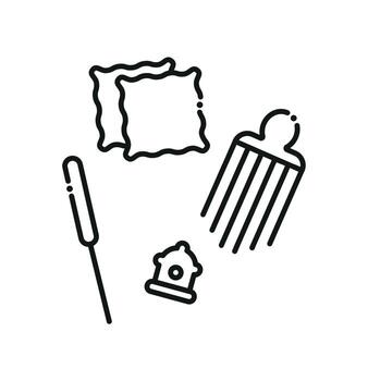 Felting icon made of wool. Linear style. Hobby vector illustration.