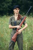 Woman on nature Holds fresh air hunting in hands fresh air photo