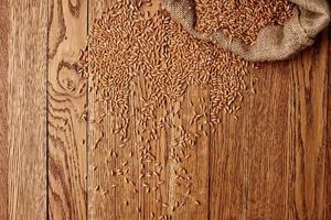 wooden table grain bag kitchen ingredient photo