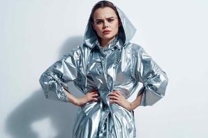 woman silver jacket fashion lifestyle glamor modern style photo