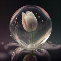 a beautiful tulip flower swimming in translucent water photo