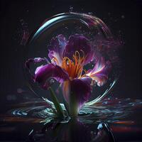 a beautiful iris flower swimming in translucent water photo