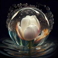 a beautiful tulip flower swimming in translucent water photo