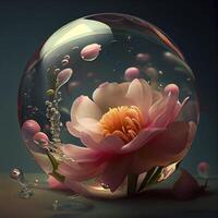 un hermosa pensamiento flor nadando en translúcido agua ai generado foto