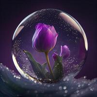 a beautiful tulip flower swimming in translucent water photo